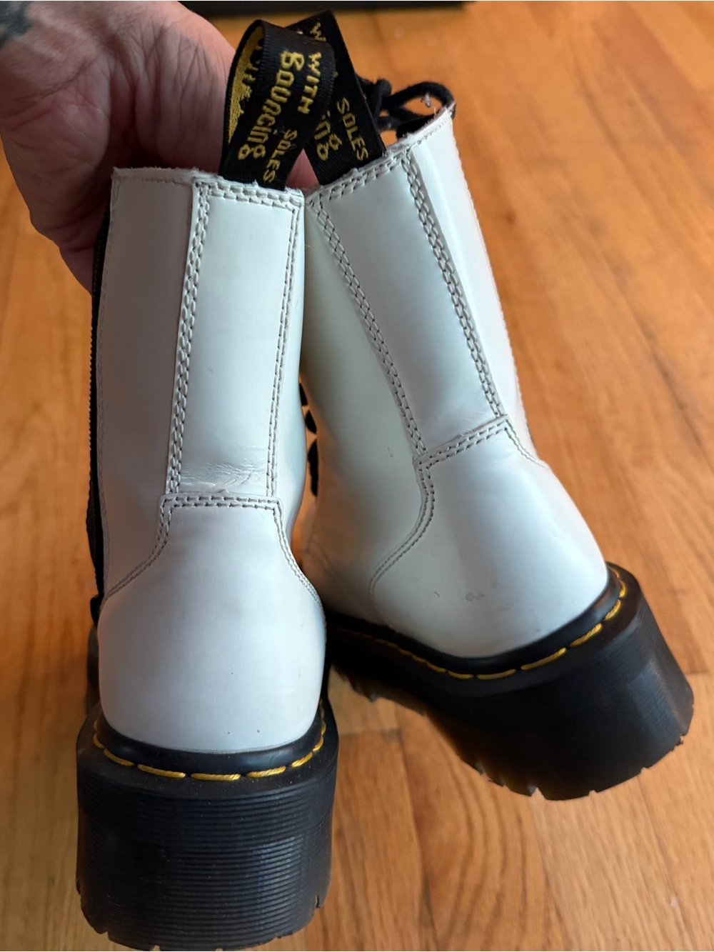 Dr. Martens White Platform Combat Boots with Black Laces - Picture 4 of 5